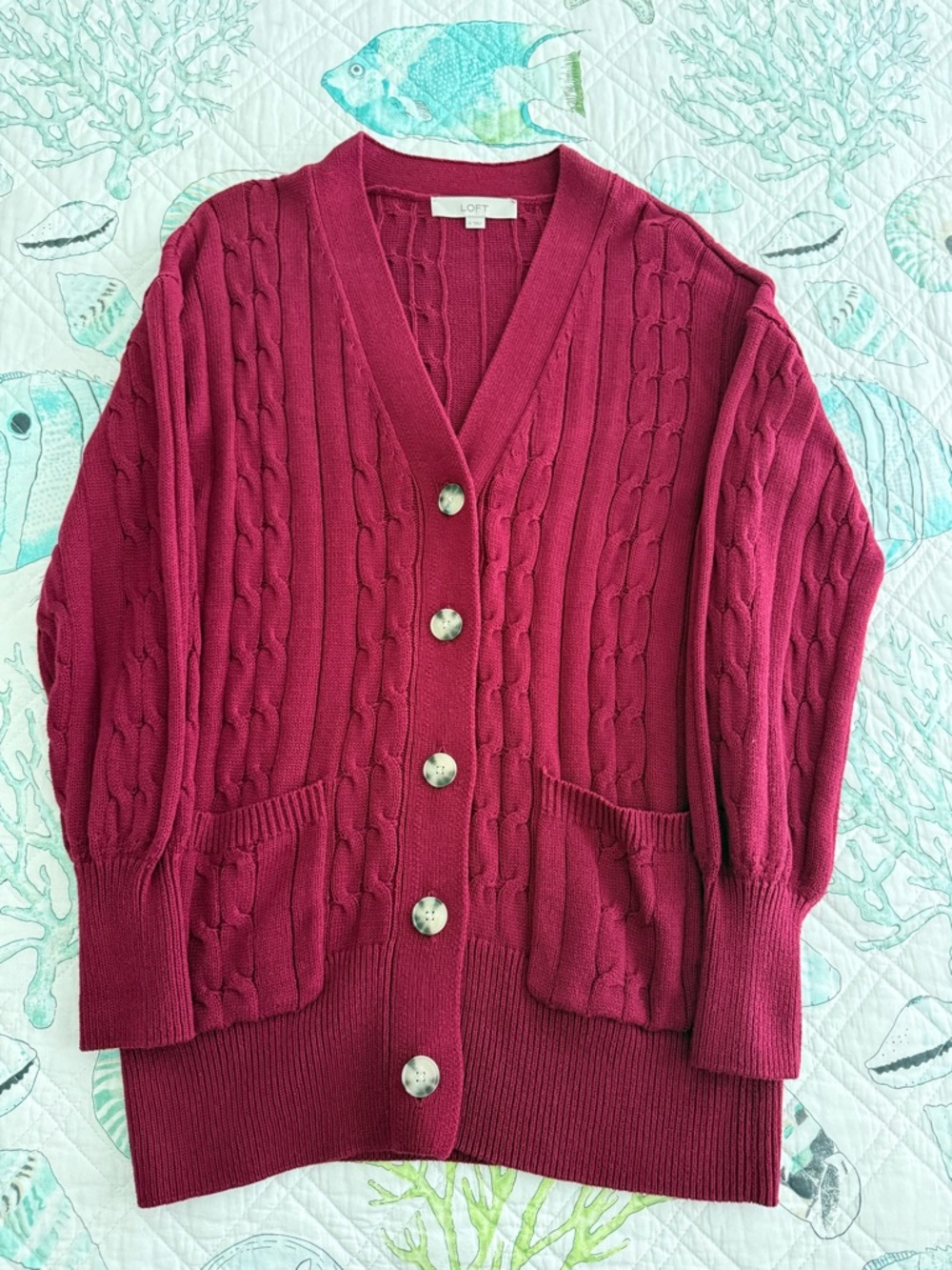 LOFT Cable Boyfriend Cardigan, Small